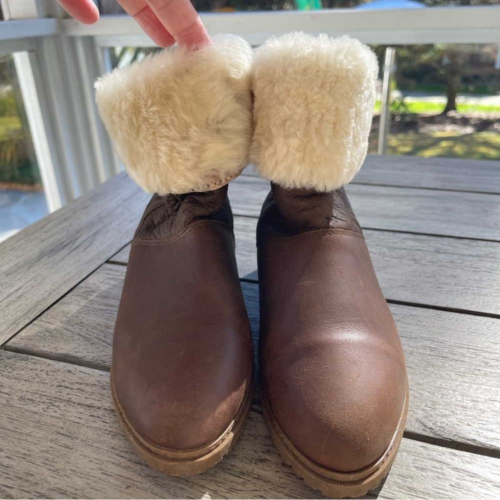 DaneXX Vintage Womens Frosty Brown Shearling-Lined Leather Boots Size 8.5 - Picture 3 of 12